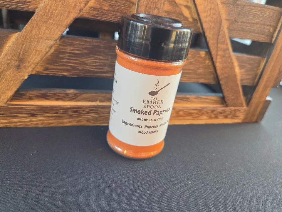 The Ember Spoon Smoked Paprika jar at a market display
